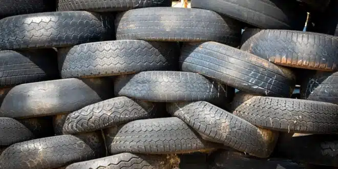 stacked vehicle tire lot